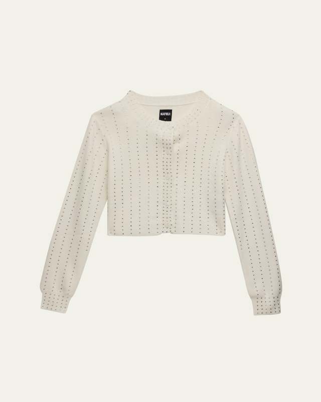 Girl's Rhinestone Wool-Silk Cardigan, Size S-XL